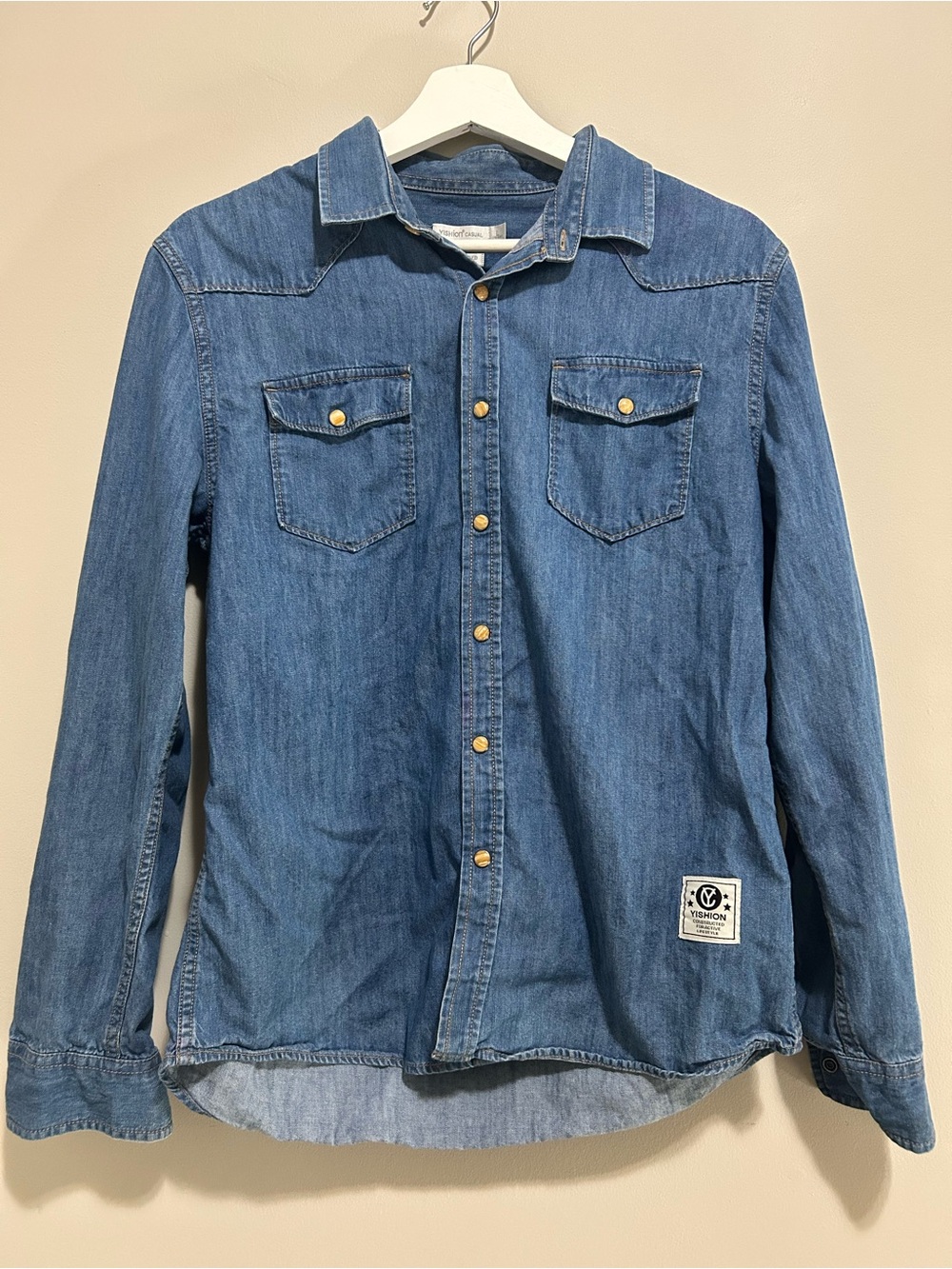 Denim Button-Down Shirt in Medium Blue
